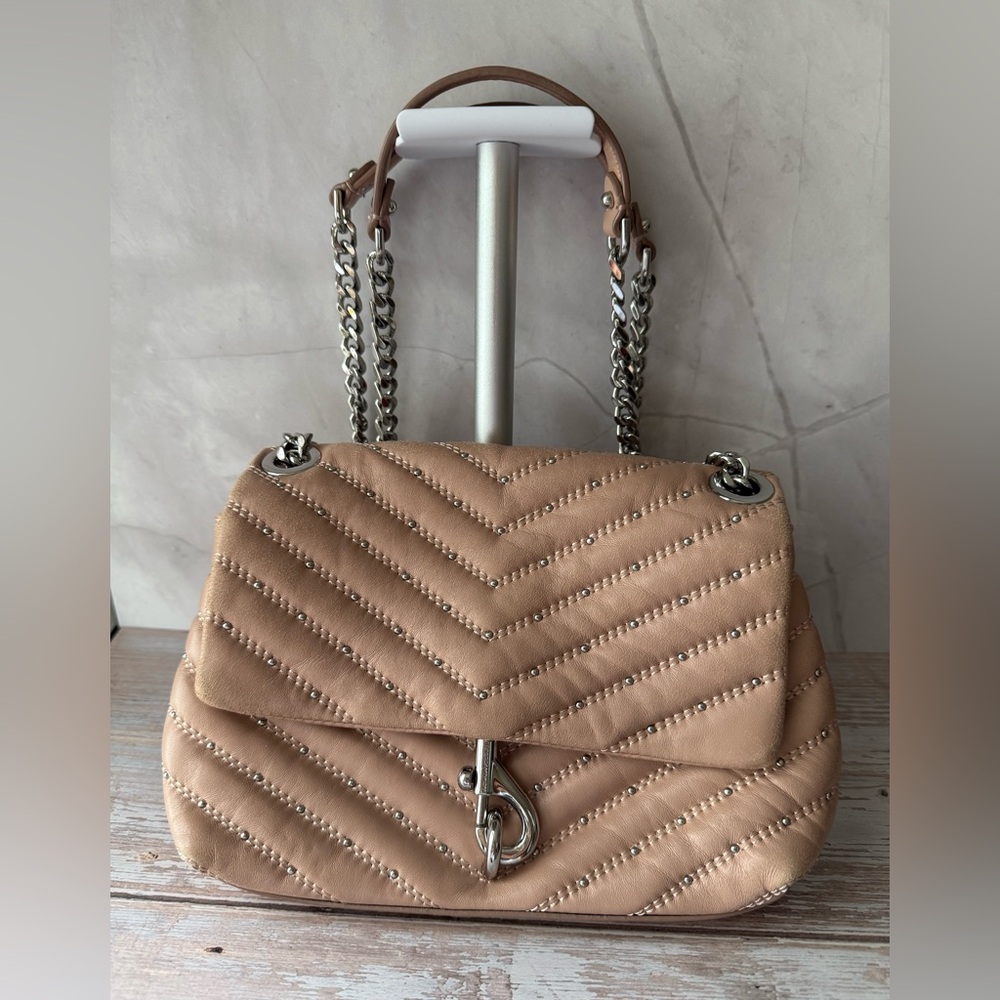 Rebecca Minkoff Tan Quilted Crossbody Bag with Silver Chain - Picture 2 of 10